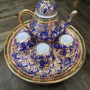 Hand-Painted Royal Blue and Gold Mini Tea Set